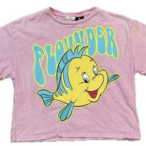 Zara Disney collab Little Mermaid Flounder Pink Graphic Tee Girls Sz 10